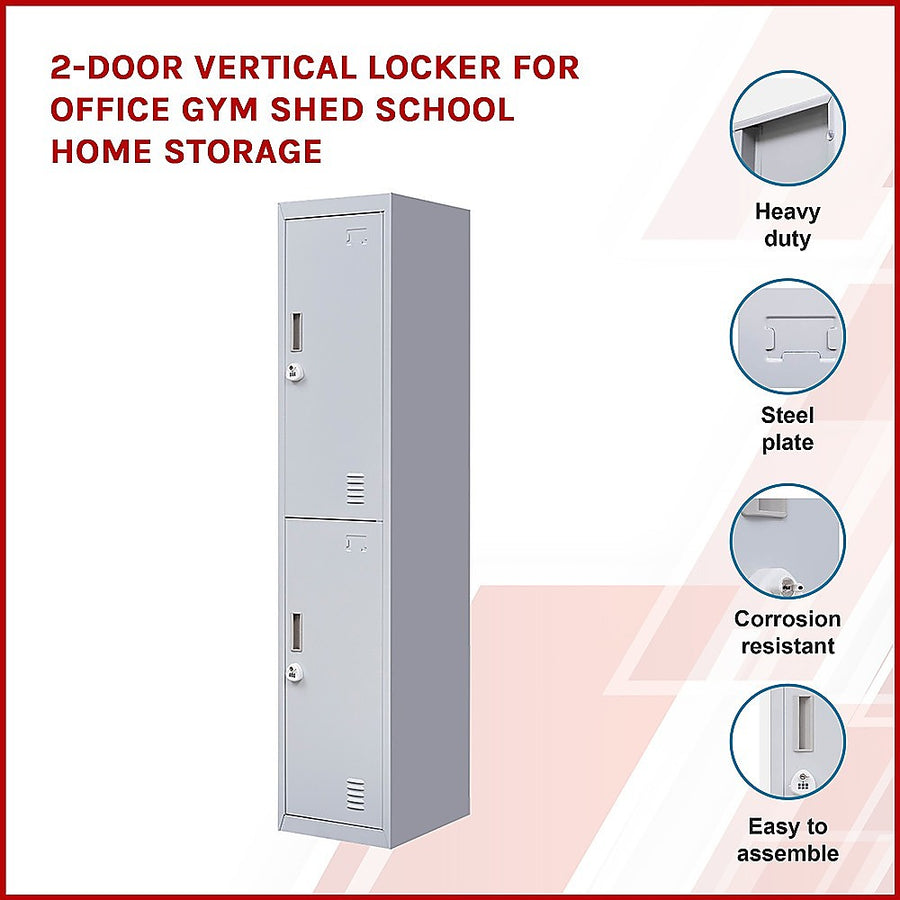 2-Door Vertical Locker for Office Gym Shed School Home Storage, image 3