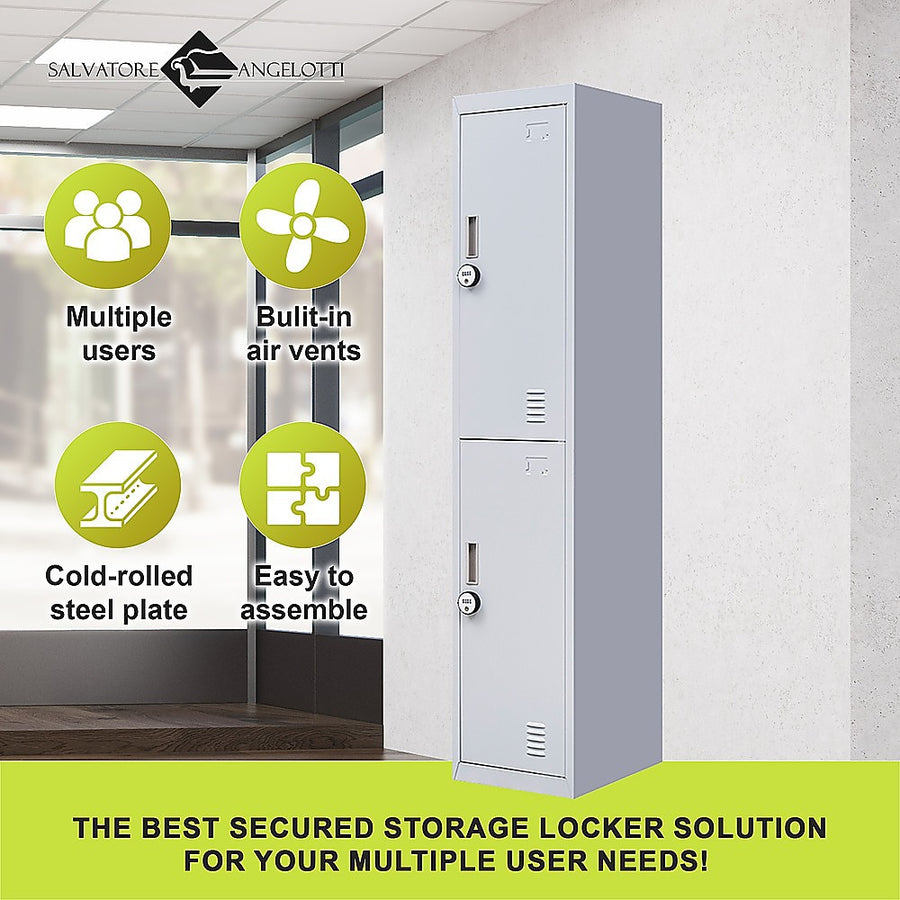 2-Door Vertical Locker for Office Gym Shed School Home Storage, image 6