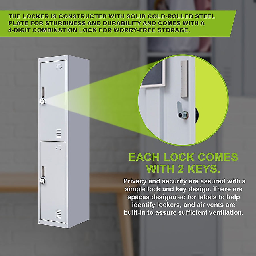2-Door Vertical Locker for Office Gym Shed School Home Storage, image 9
