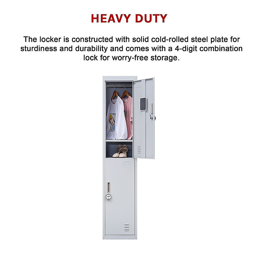 2-Door Vertical Locker for Office Gym Shed School Home Storage, image 15