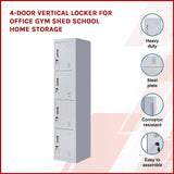 4-Door Vertical Locker for Office Gym Shed School Home Storage - Side View