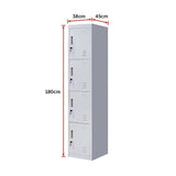 4-Door Vertical Locker for Office Gym Shed School Home Storage - Low Angle
