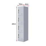 4-Door Vertical Locker for Office Gym Shed School Home Storage - Low Angle