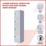 4-Door Vertical Locker for Office Gym Shed School Home Storage - Side View