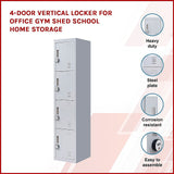 4-Door Vertical Locker for Office Gym Shed School Home Storage - Side View