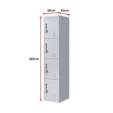 4-Door Vertical Locker for Office Gym Shed School Home Storage - Low Angle