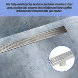 800mm Bathroom Shower Stainless Steel Grate Drain w/Centre outlet Floor Waste - Rear View
