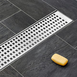 900mm Bathroom Shower Stainless Steel Grate Drain w/Centre outlet Floor Waste Square Pattern - Front View