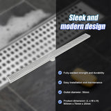 900mm Bathroom Shower Stainless Steel Grate Drain w/Centre outlet Floor Waste Square Pattern - Low Angle