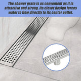 1200mm Bathroom Shower Stainless Steel Grate Drain w/Centre outlet Floor Waste Square Pattern - Rear View