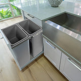 2x 15L Pull Out Trash Bin Dual Kitchen Garbage Waste Basket Cabinet Bin - Front View