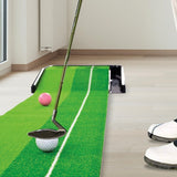 Indoor Practice Putting Green 2.5m Mat Inclined Ball Return Fake Grass 2 Holes - Front View