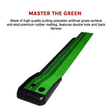 Indoor Practice Putting Green 2.5m Mat Inclined Ball Return Fake Grass 2 Holes - Close-Up Angle