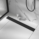 1200mm Tile Insert Bathroom Shower Black Grate Drain w/Centre outlet Floor Waste - 45-Degree Angle