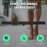800mm Bathroom Shower Black Grate Drain w/Centre outlet Floor Waste - Rear View