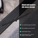 800mm Bathroom Shower Black Grate Drain w/Centre outlet Floor Waste - Low Angle
