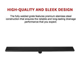 800mm Bathroom Shower Black Grate Drain w/Centre outlet Floor Waste - Extra Image