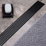900mm Bathroom Shower Black Grate Drain w/Centre outlet Floor Waste Square Pattern - Front View