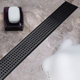 900mm Bathroom Shower Black Grate Drain w/Centre outlet Floor Waste Square Pattern - Low Angle