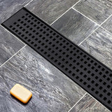 1000mm Bathroom Shower Black Grate Drain w/Centre outlet Floor Waste Square Pattern - Front View