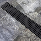 1000mm Bathroom Shower Black Grate Drain w/Centre outlet Floor Waste Square Pattern - Low Angle