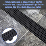 1000mm Bathroom Shower Black Grate Drain w/Centre outlet Floor Waste Square Pattern - Rear View