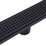 1200mm Bathroom Shower Black Grate Drain w/Centre outlet Floor Waste Square Pattern - Top-Down View