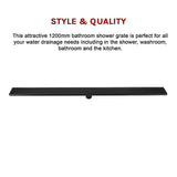 1200mm Bathroom Shower Black Grate Drain w/Centre outlet Floor Waste Square Pattern