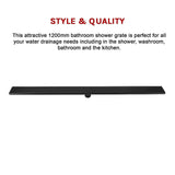 1200mm Bathroom Shower Black Grate Drain w/Centre outlet Floor Waste Square Pattern - Extra Image