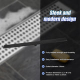 1200mm Bathroom Shower Black Grate Drain w/Centre outlet Floor Waste Square Pattern - Low Angle