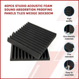 40pcs Studio Acoustic Foam Sound Absorbtion Proofing Panels Tiles Wedge 30X30CM - Side View