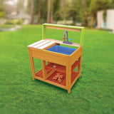 Childrens Outdoor Play Mud Kitchen Sand Pit with Display Shelf - Rear View