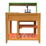 Childrens Outdoor Play Mud Kitchen Sand Pit with Display Shelf - Close-Up Angle