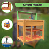 Childrens Outdoor Play Mud Kitchen Sand Pit with Display Shelf - Low Angle