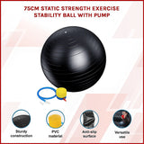 75cm Static Strength Exercise Stability Ball with Pump - Side View