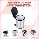 Kitchen Swing Pull Out Bin Stainless Steel Garbage Rubbish Waste Trash Can 14L - Side View