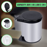 Kitchen Swing Pull Out Bin Stainless Steel Garbage Rubbish Waste Trash Can 14L - Extra Image