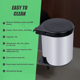 Kitchen Swing Pull Out Bin Stainless Steel Garbage Rubbish Waste Trash Can 14L - Extra Image