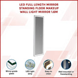 LED Full Length Mirror Standing Floor Makeup Wall Light Mirror 1.6M - Front View