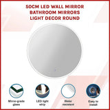 50cm LED Wall Mirror Bathroom Mirrors Light Decor Round - Side View