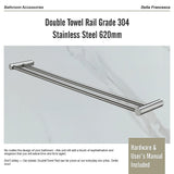 Double Towel Rail Grade 304 Stainless Steel 620mm - Extra Image