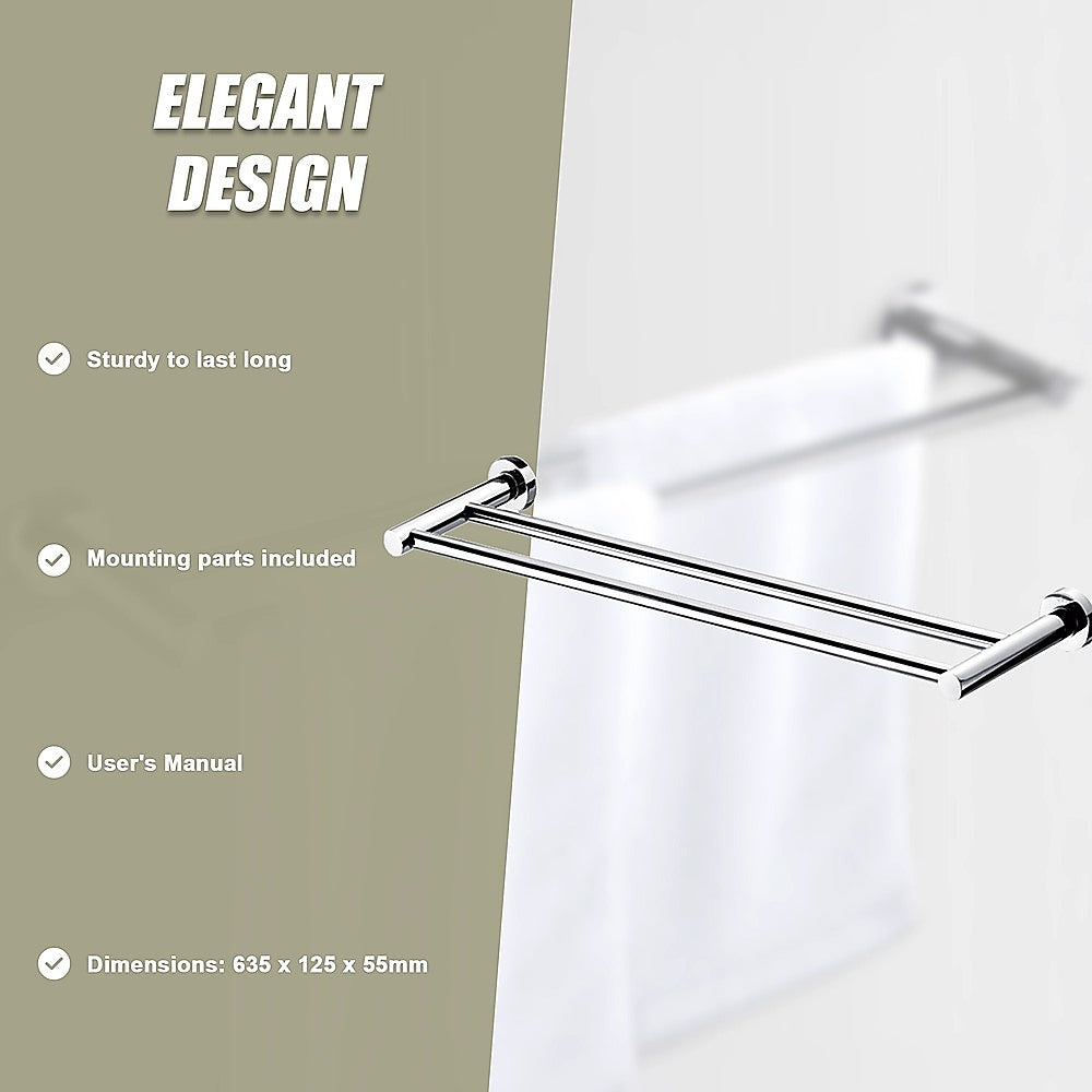 Double Classic Chrome Towel Bar Rail Bathroom