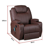 Brown Massage Sofa Chair Recliner 360 Degree Swivel PU Leather Lounge 8 Point Heated - Low Angle