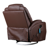 Brown Massage Sofa Chair Recliner 360 Degree Swivel PU Leather Lounge 8 Point Heated - Rear View