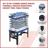 4FT 12-in-1 Combo Games Tables Foosball Soccer Basketball Hockey Pool Table Tennis