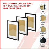 Photo Frames Collage Black A3 Picture Frame Wall Set Home Decor 3PCS - Side View