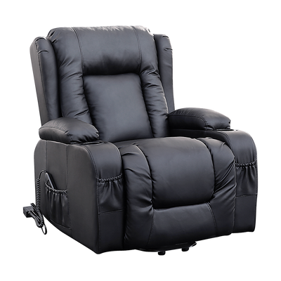 Recliner Chair – Electric Massage Lift Chair with Heat Function PU Leather Lounge Sofa Black