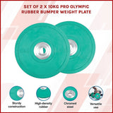 Set of 2 x 10KG PRO Olympic Rubber Bumper Weight Plate - Side View