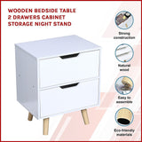 Wooden Bedside Table 2 Drawers Cabinet Storage Night Stand - Side View
