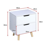 Wooden Bedside Table 2 Drawers Cabinet Storage Night Stand - Rear View